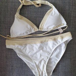 NWOT Victoria's Secret White & Gold Bikini Set - XS Top & SM Bottoms